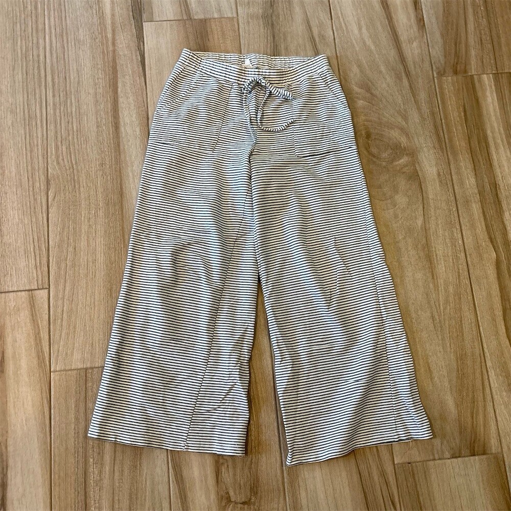 Hem & Thread Lounge Pants Womens M Ivory/Black Striped Wide Leg Drawstring
